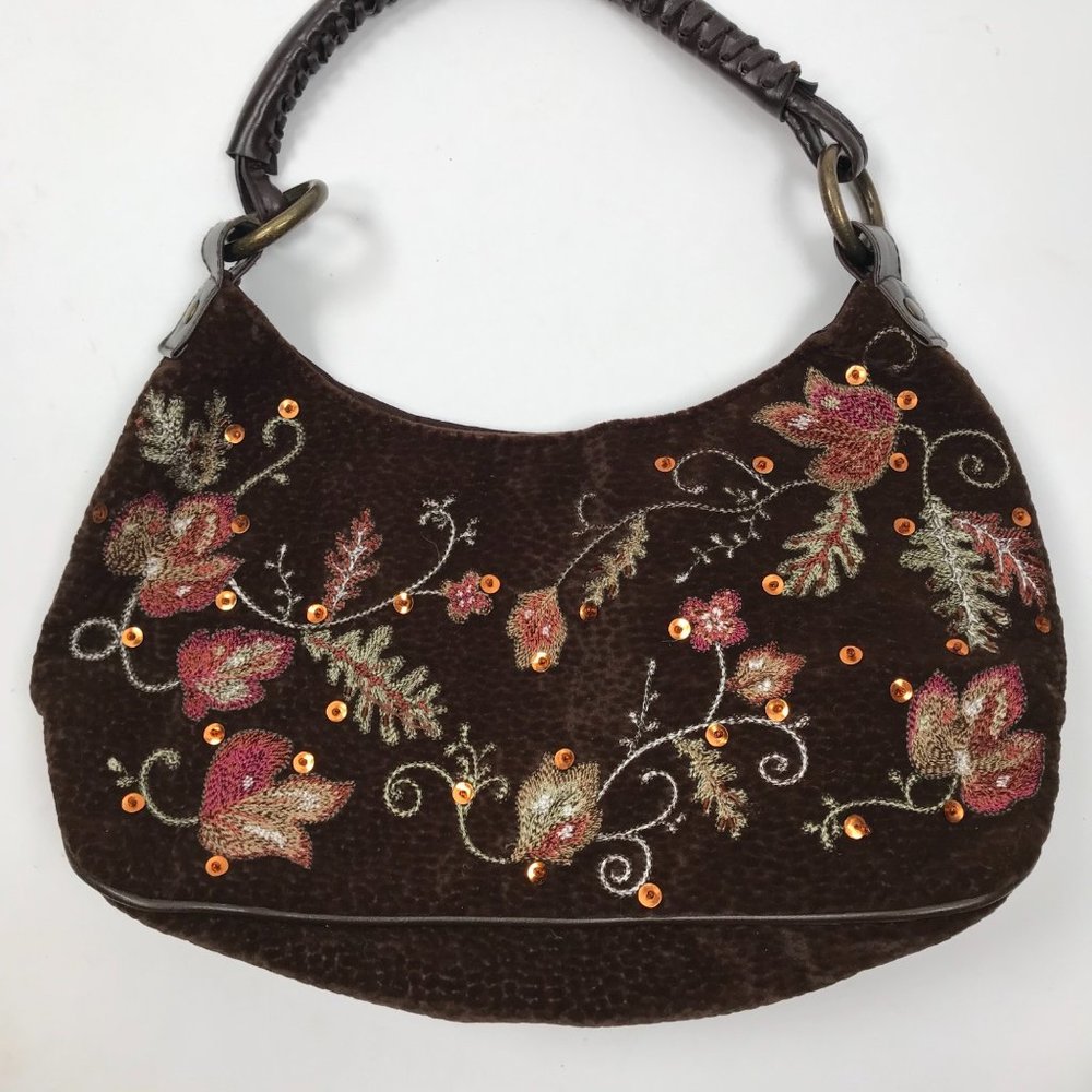 Vintage Y2K Brown Fairycore Floral Boho Shoulder Bag Sequin Purse / Size: Small - Picture 2 of 6